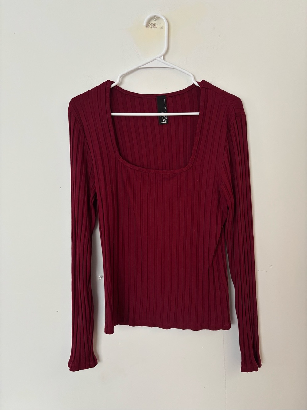 revolve bobi burgundy maroon ribbed stretchy square neck long sleeve top❣️